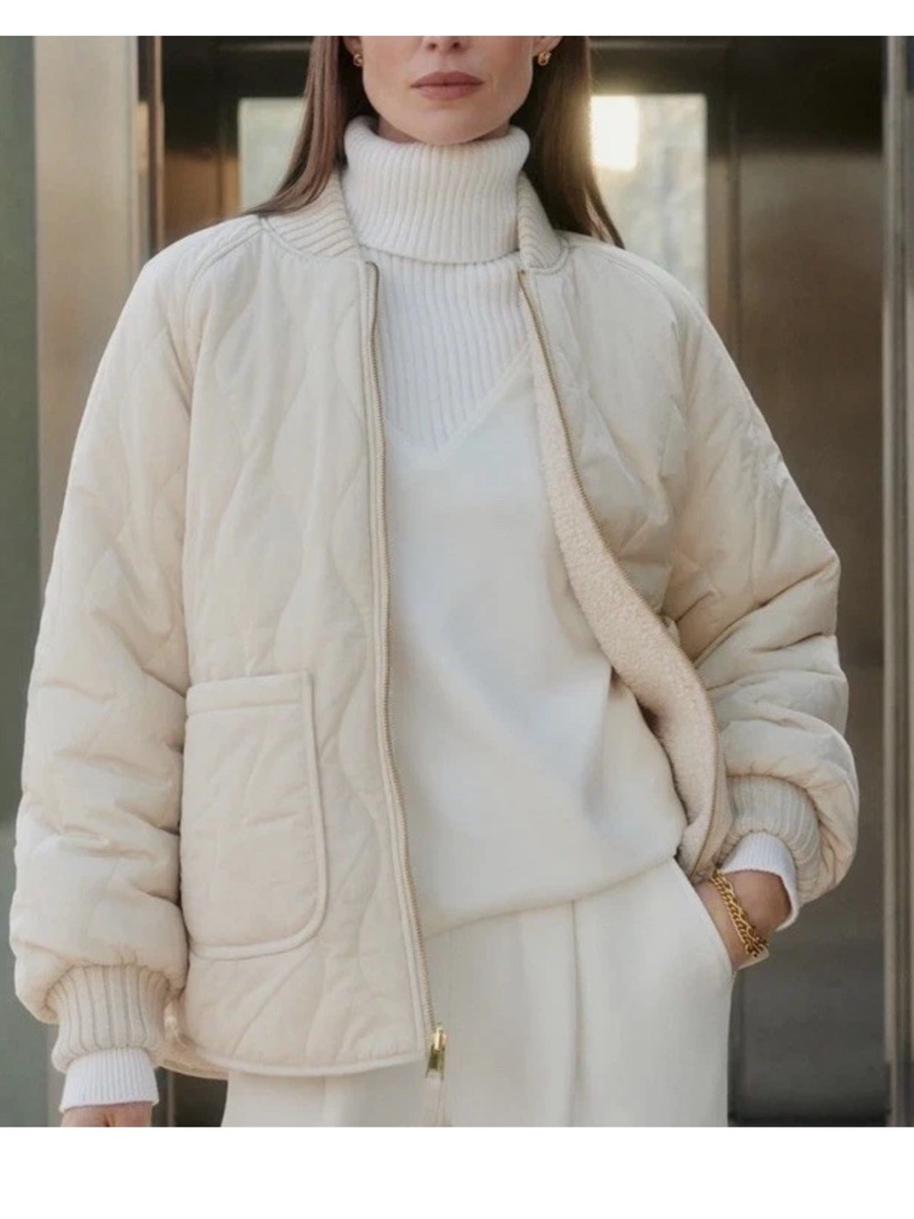 NWT Varley Serina Reversible Quilt Jacket Size Large L Cream Sherpa $278